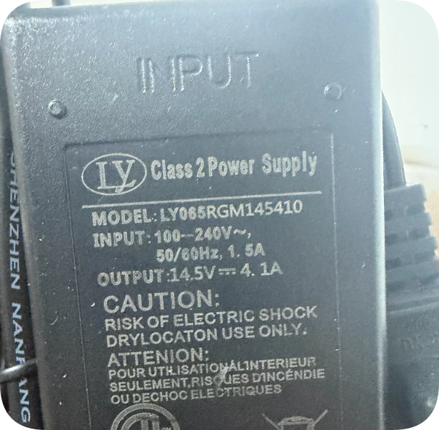 *Brand NEW*LY LY065RGM145410 Car Equipment Power Adapter, 14.5V 4.1A Low-Ripple Lockable